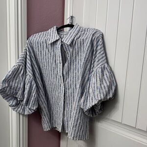 Elegant Blue and White Striped Women's Button Down Shirt